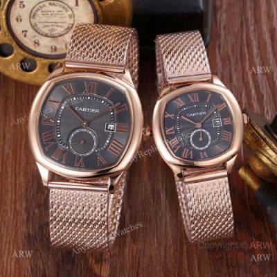 Fake Cartier Drive De Lovers Watch - Rose Gold Black Dial